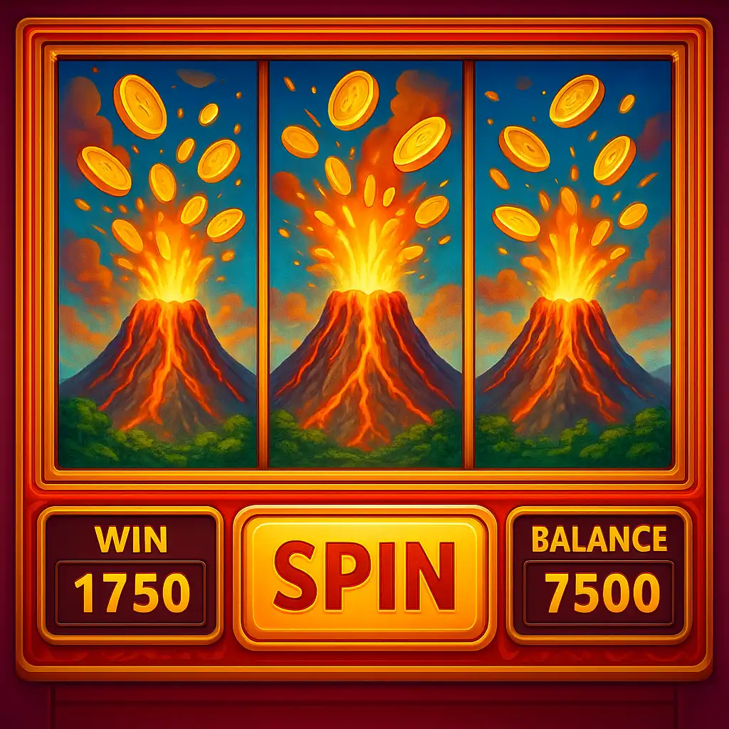 Screenshot of the 3 Coin Volcanoes slot game reels